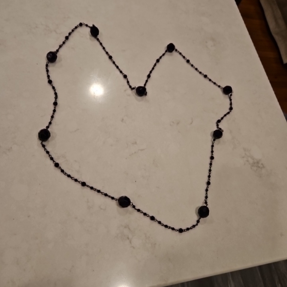 Vintage Long Beaded Necklace 24" Black Beads